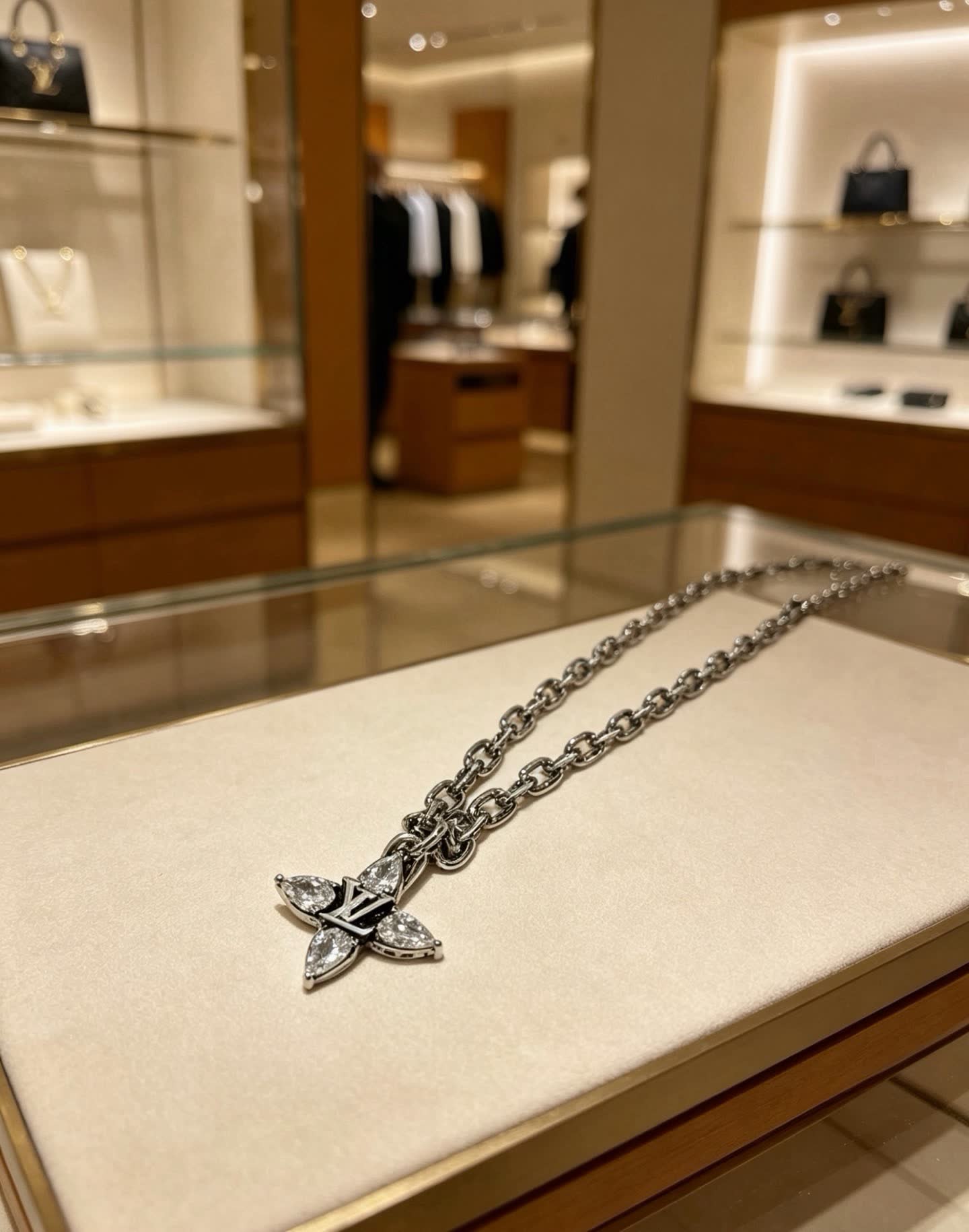 Louis Vuitton Silver Cross Pendant Necklace